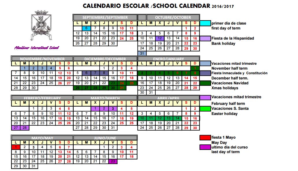 AIS Calendar 201617 Almuñécar International School